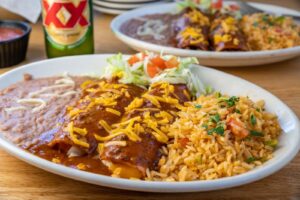 a plate of Mexican enchiladas 