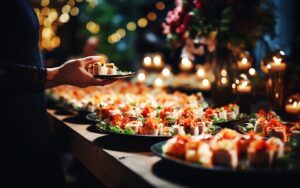 3 plates of catering food