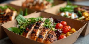 Grilled chicken and salad catered and served fresh