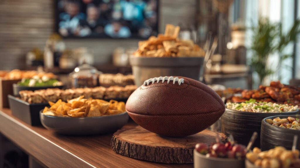 A catering spread for a football watch party