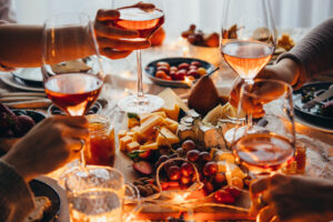 Glasses of rose wine seen during a friendly party of a celebration.